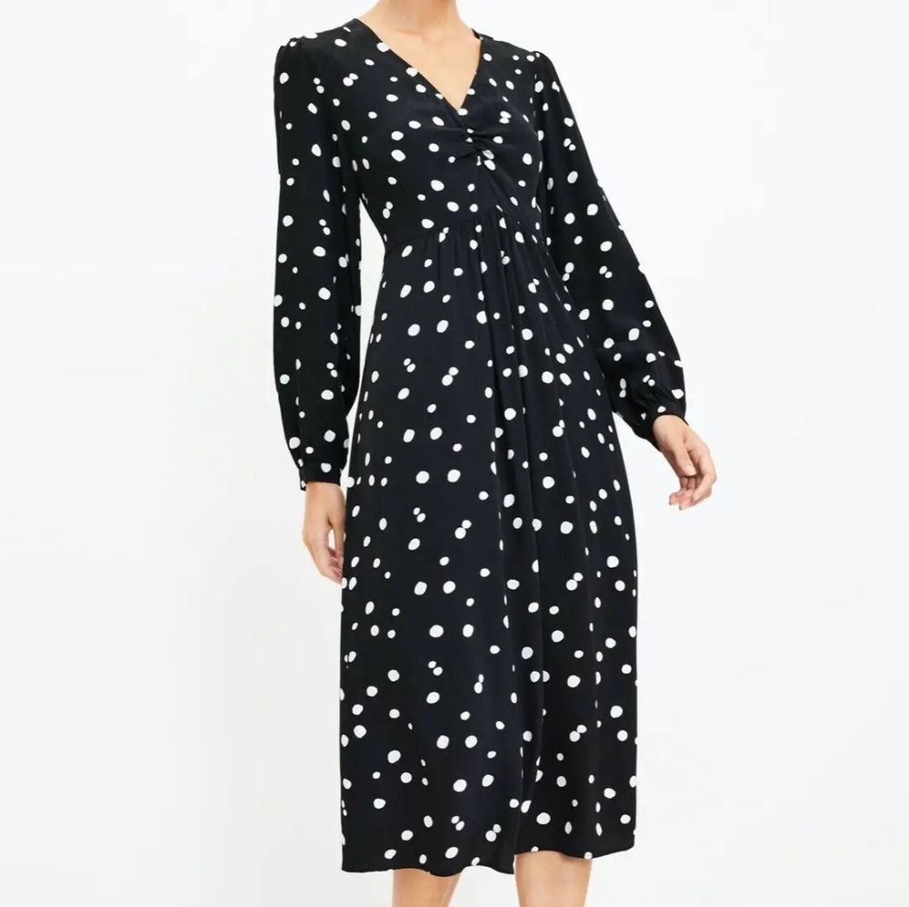 Ann Taylor LOFT Polka Dot Ruched Maxi Dress